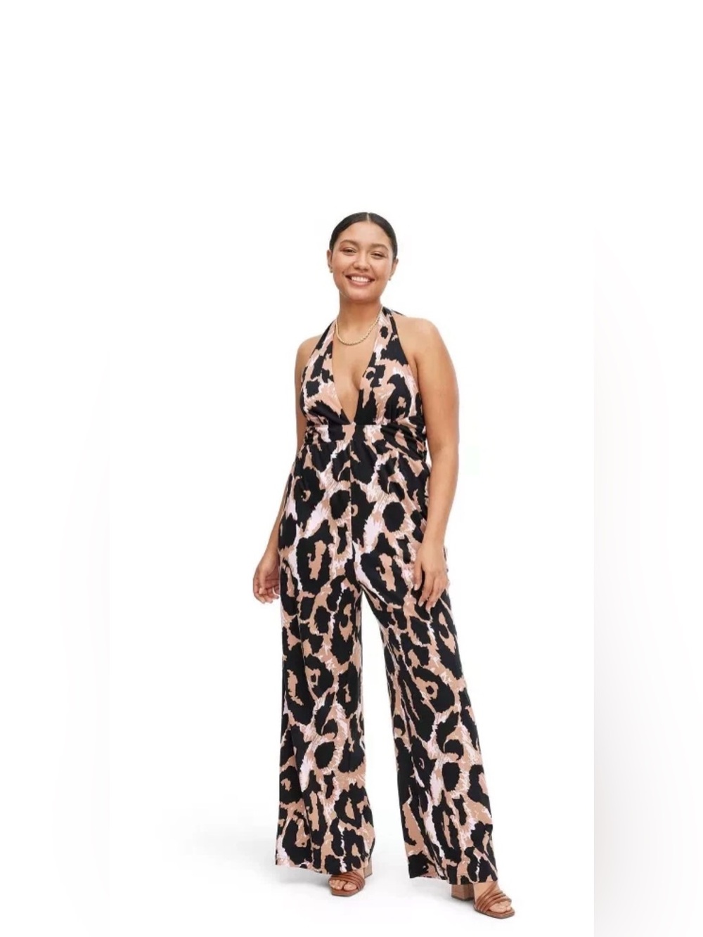 NWT Diane von Furstenberg x Target Halter Jumpsuit - Leopard/Ginkgo - XL